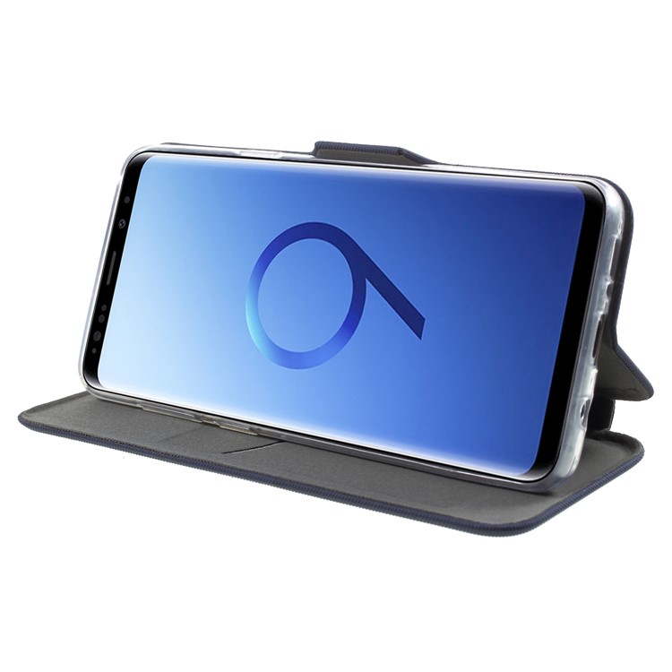 Shell Style Card Holder Stand Leather Shell for Samsung Galaxy S9+ G965 - Dark Blue-4