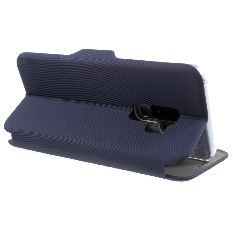 Shell Style Card Holder Stand Leather Shell for Samsung Galaxy S9+ G965 - Dark Blue-5