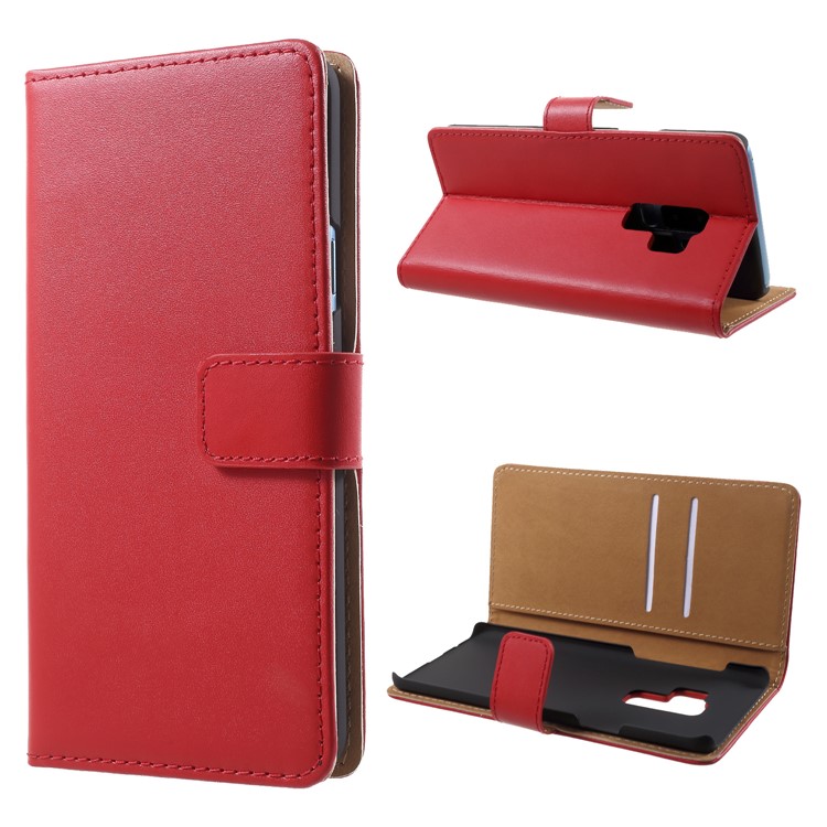 Split Leather Magnetic Wallet Stand Phone Shell for Samsung Galaxy S9 Plus SM-G965 - Red-1