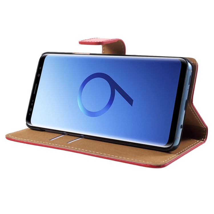 Split Leather Magnetic Wallet Stand Phone Shell for Samsung Galaxy S9 Plus SM-G965 - Red-4