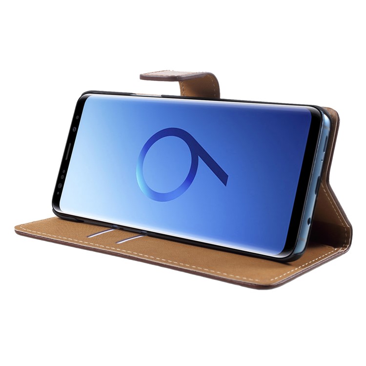 Split Leather Magnetic Wallet Stand Protective Casing for Samsung Galaxy S9+ SM-G965 - Brown-4