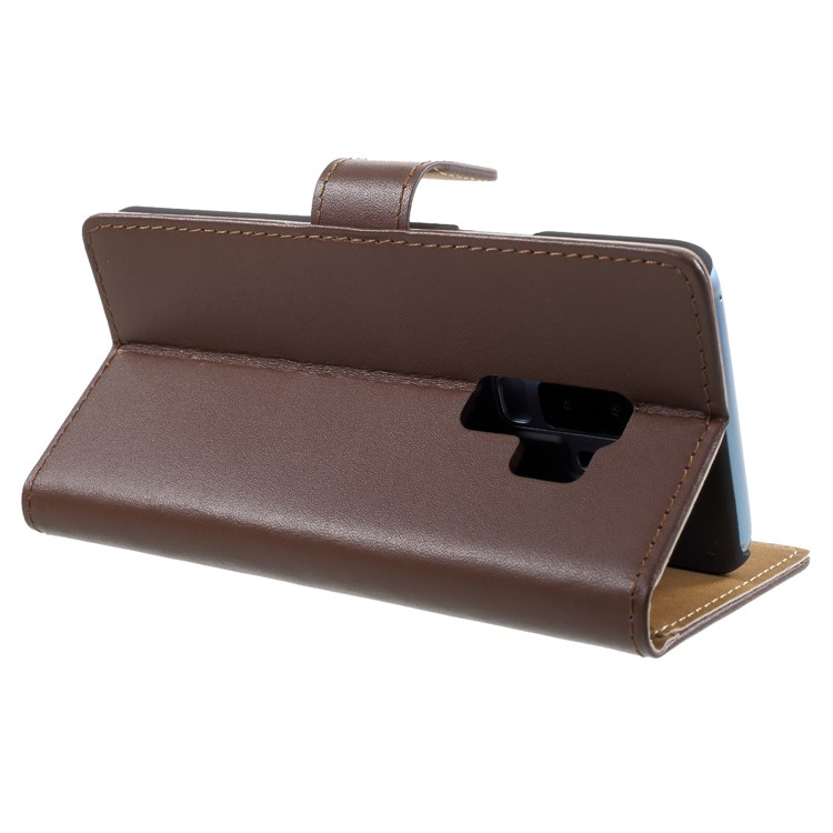 Split Leather Magnetic Wallet Stand Protective Casing for Samsung Galaxy S9+ SM-G965 - Brown-5