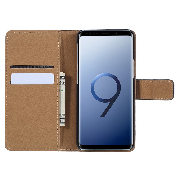 Split Leather Wallet Stand Cell Phone Case for Samsung Galaxy S9 SM-G960 - Black-10