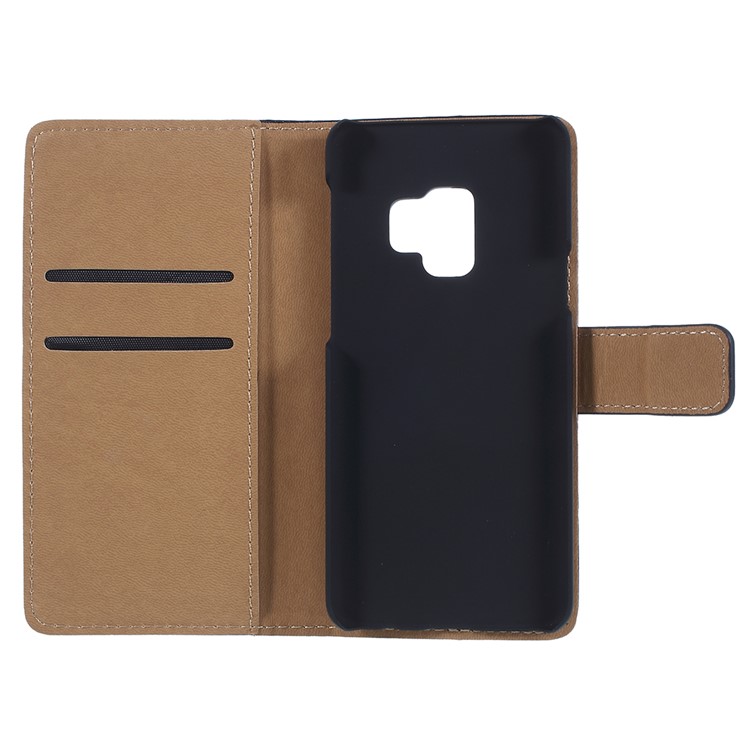 Split Leather Wallet Stand Cell Phone Case for Samsung Galaxy S9 SM-G960 - Black-11