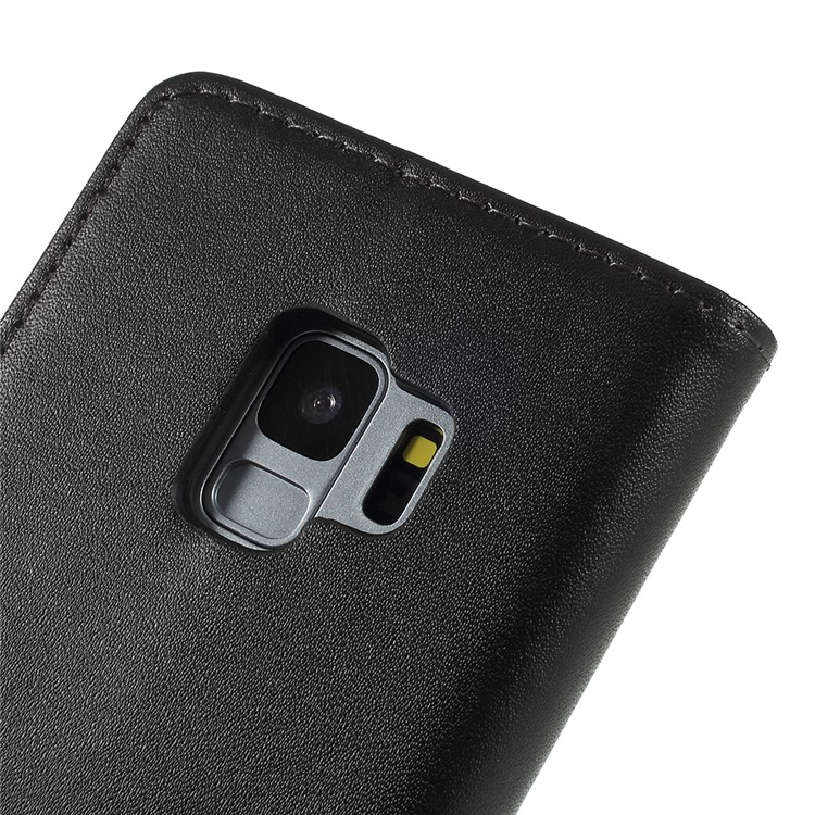Split Leather Wallet Stand Cell Phone Case for Samsung Galaxy S9 SM-G960 - Black-5