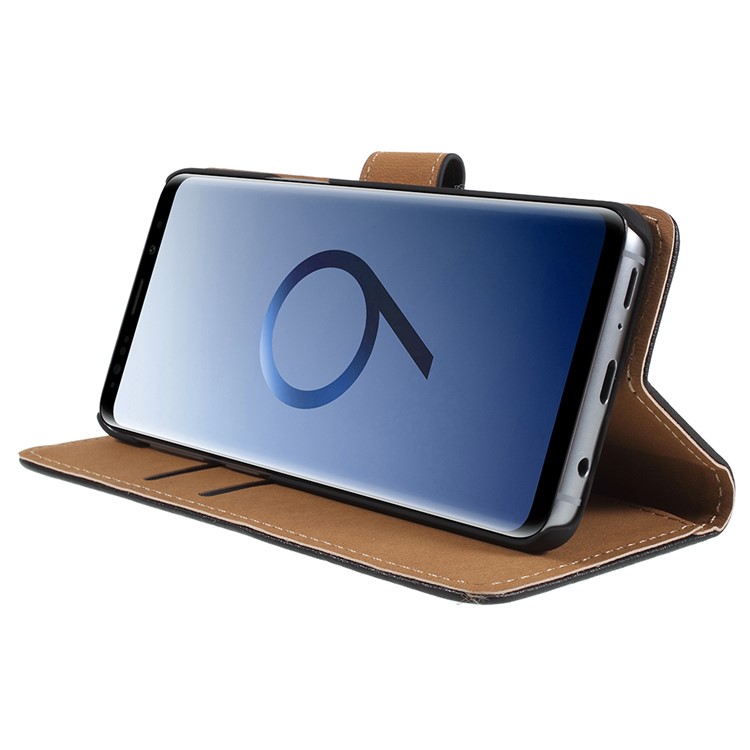Split Leather Wallet Stand Cell Phone Case for Samsung Galaxy S9 SM-G960 - Black-8