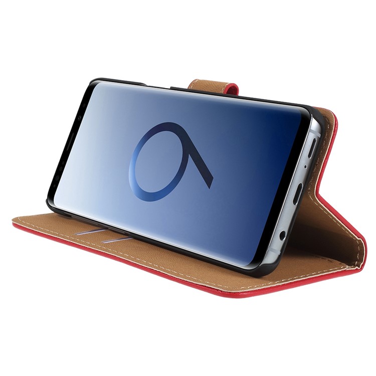 Split Leather Magnetic Wallet Mobile Phone Shell for Samsung Galaxy S9 SM-G960 - Red-4