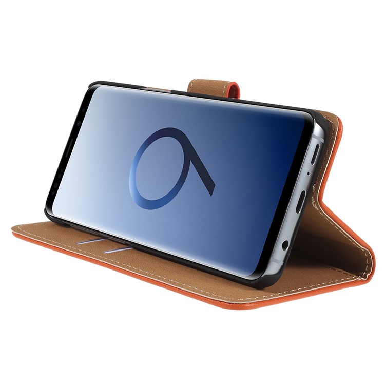 Wallet Stand Split Leather Protection Phone Cover for Samsung Galaxy S9 SM-G960 - Orange-4