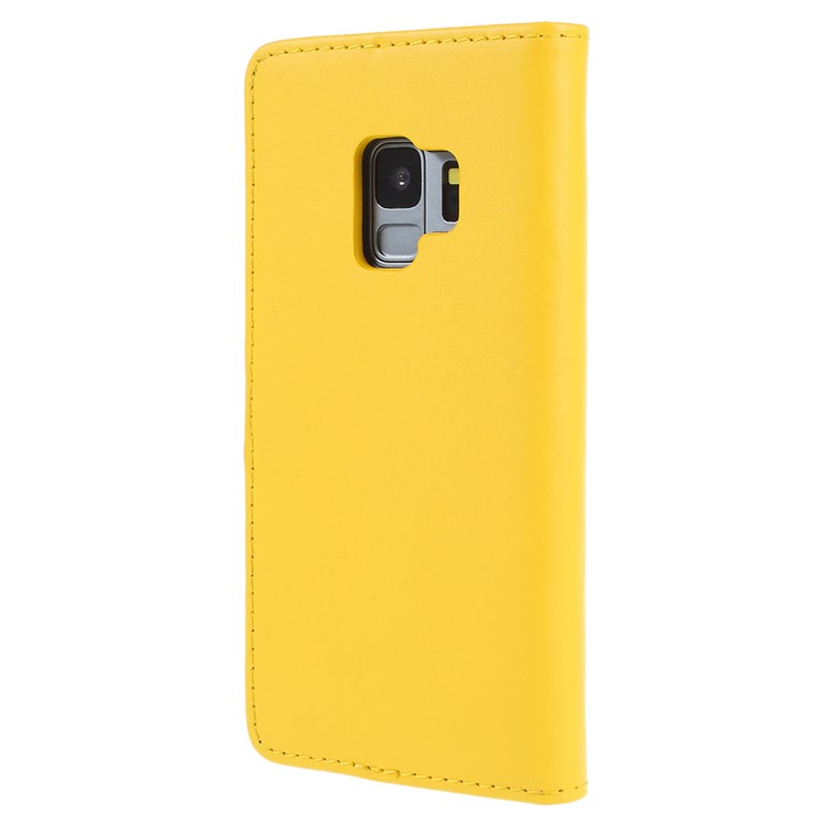 Folio Flip Split Leather Phone Shell with Stand for Samsung Galaxy S9 SM-G960 - Yellow-3