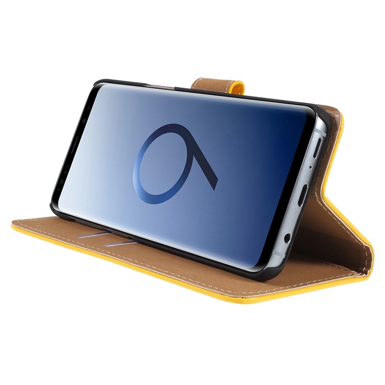 Folio Flip Split Leather Phone Shell with Stand for Samsung Galaxy S9 SM-G960 - Yellow-4