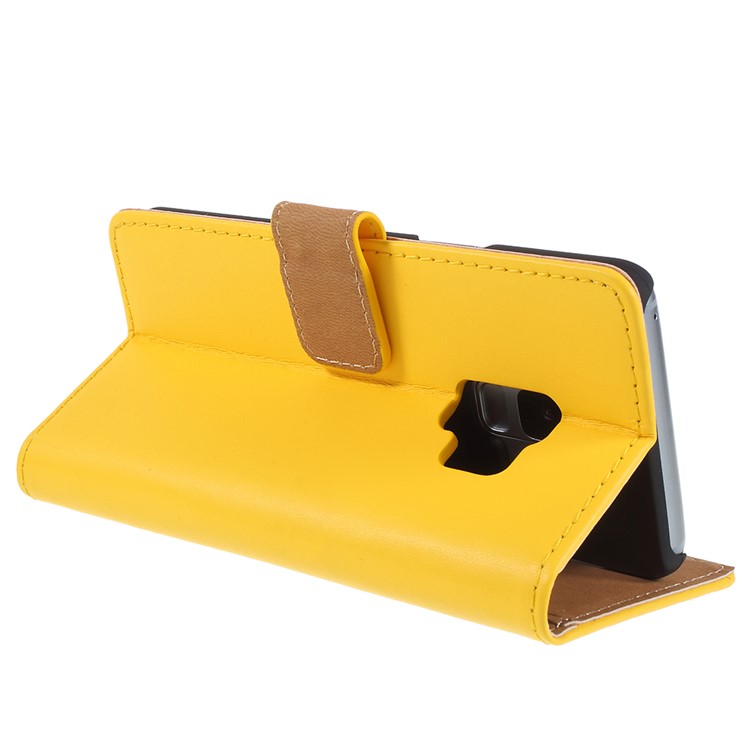 Folio Flip Split Leather Phone Shell with Stand for Samsung Galaxy S9 SM-G960 - Yellow-5