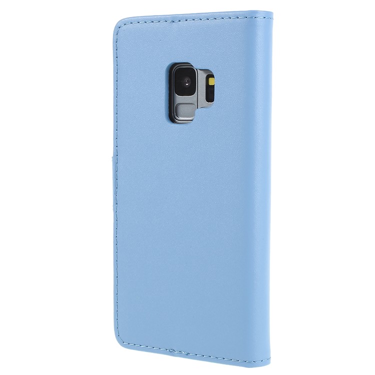 Split Leather Wallet Mobile Cover Shell with Stand for Samsung Galaxy S9 SM-G960 - Blue-3