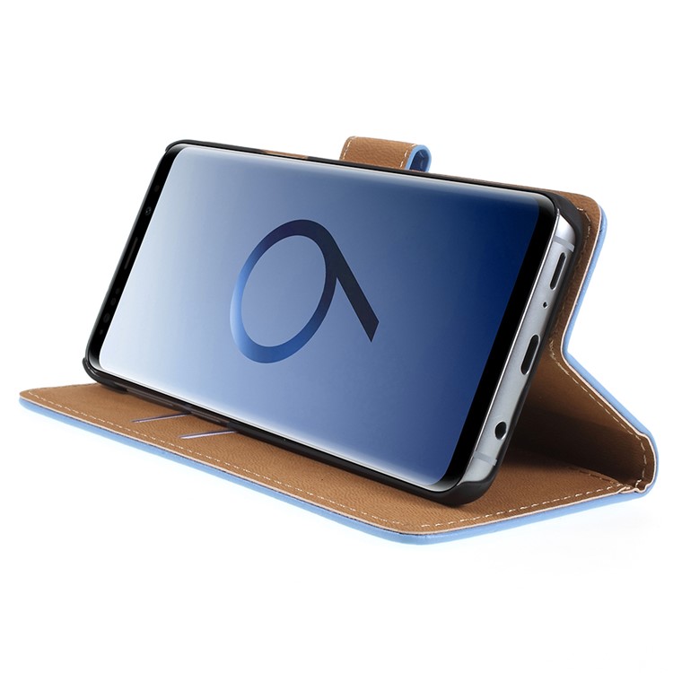 Split Leather Wallet Mobile Cover Shell with Stand for Samsung Galaxy S9 SM-G960 - Blue-4