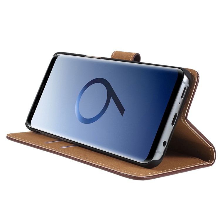 Stand Wallet Split Leather Phone Case Accessory for Samsung Galaxy S9 SM-G960 - Brown-4