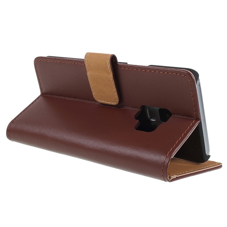 Stand Wallet Split Leather Phone Case Accessory for Samsung Galaxy S9 SM-G960 - Brown-5