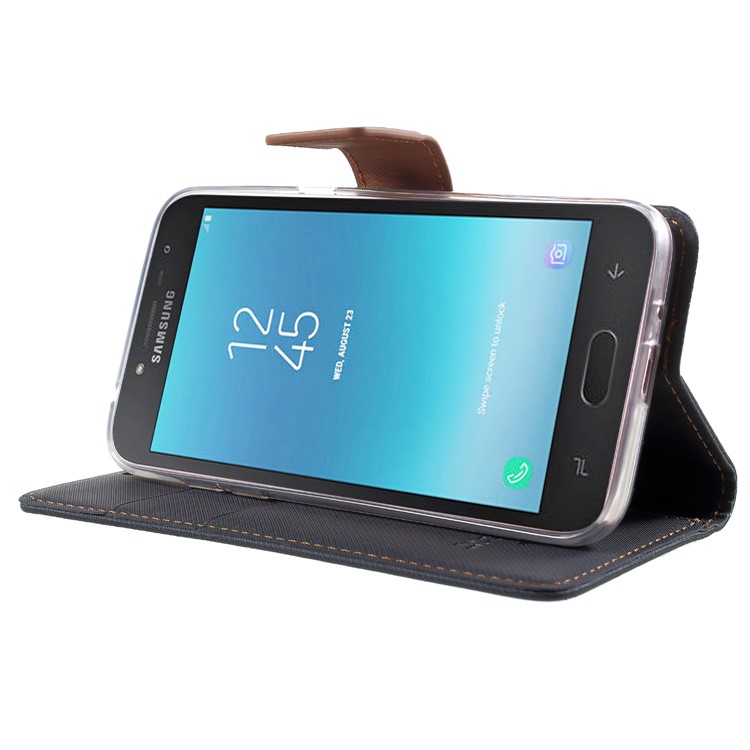 ROAR KOREA Twill Leather Wallet Cell Phone Case for Samsung Galaxy J2 Pro 2018 - Black-4