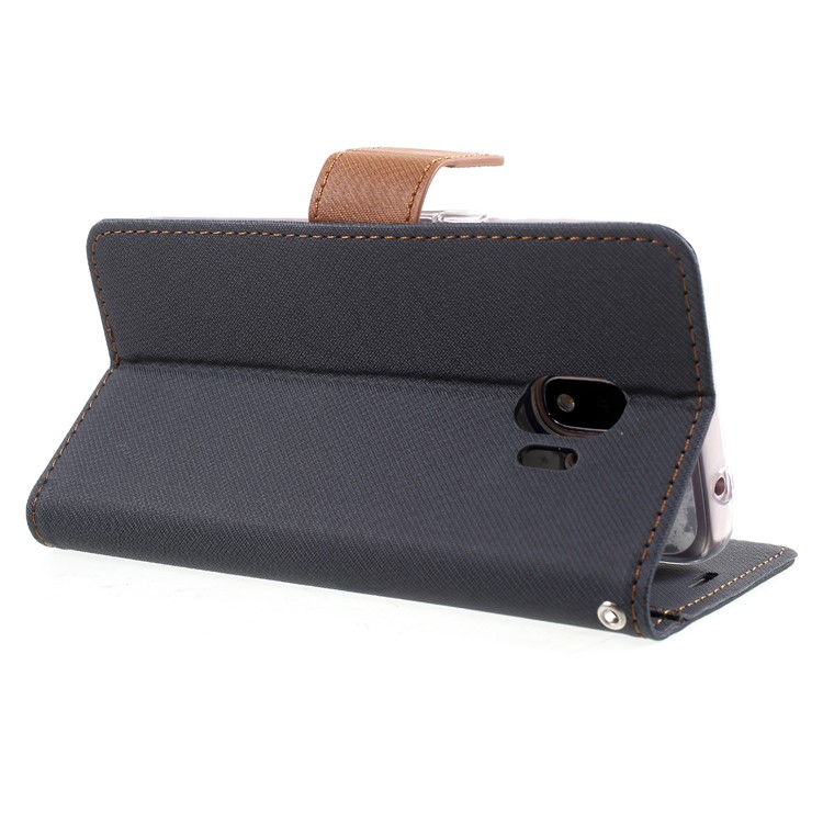 ROAR KOREA Twill Leather Wallet Cell Phone Case for Samsung Galaxy J2 Pro 2018 - Black-5