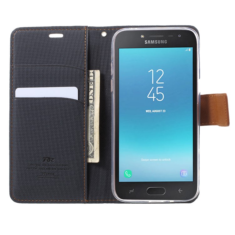 ROAR KOREA Twill Leather Wallet Cell Phone Case for Samsung Galaxy J2 Pro 2018 - Black-6