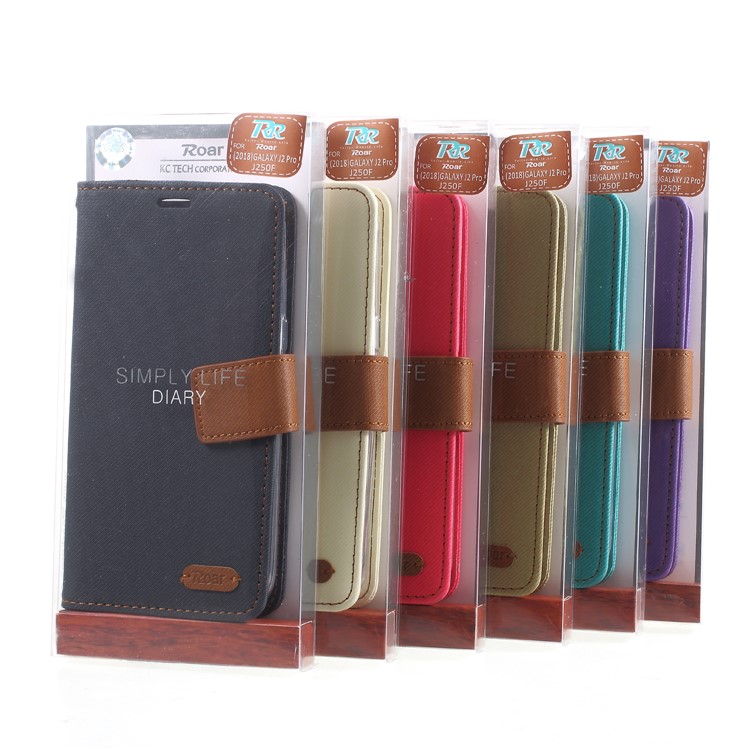 ROAR KOREA Twill Leather Wallet Cell Phone Case for Samsung Galaxy J2 Pro 2018 - Black-9