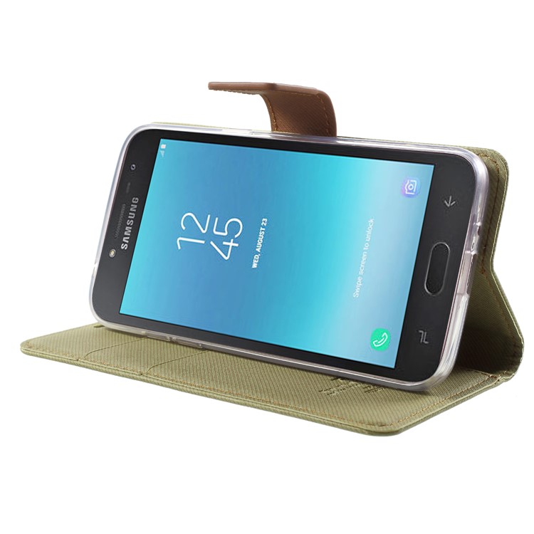 ROAR Twill Leather Wallet Stand Case for Samsung Galaxy J2 Pro 2018 - Khaki-4