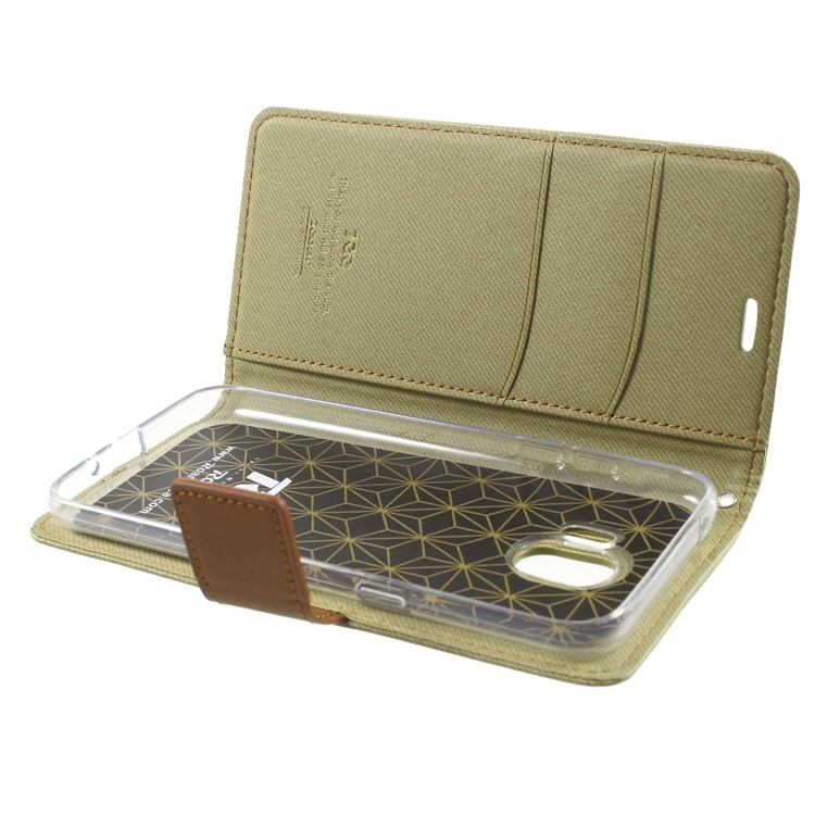 ROAR Twill Leather Wallet Stand Case for Samsung Galaxy J2 Pro 2018 - Khaki-6