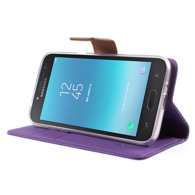 ROAR KOREA Twill Leather Wallet Case for Samsung Galaxy J2 Pro 2018 - Purple-4
