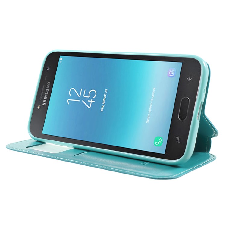 ROAR View Window Noble Leather Flip Card Holder Cover for Samsung Galaxy J2 Pro 2018 - Cyan-4