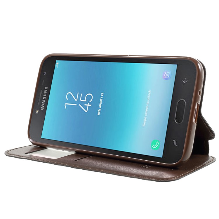 ROAR View Window Noble Leather Stand Cell Phone Cover for Samsung Galaxy J2 Pro 2018 - Brown-4