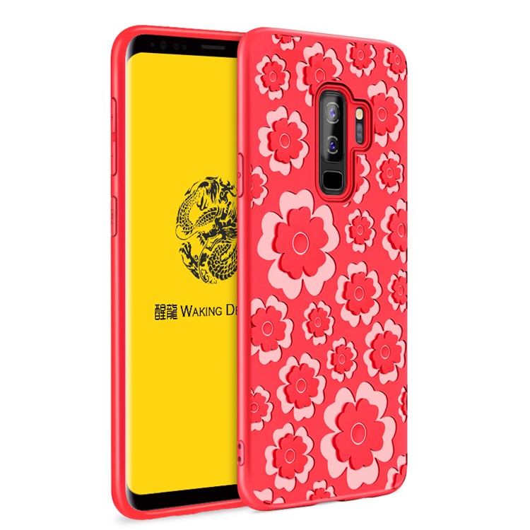 

3D Flower Pattern Soft TPU Back Case for Samsung Galaxy S9+ SM-G965 - Red