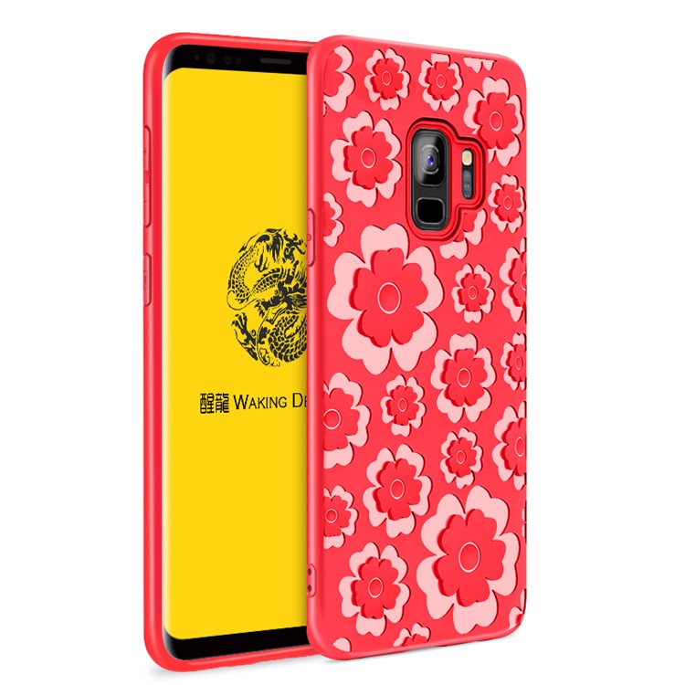 3D Flower Pattern Soft TPU Phone Case for Samsung Galaxy S9 SM-G960 - Red-1