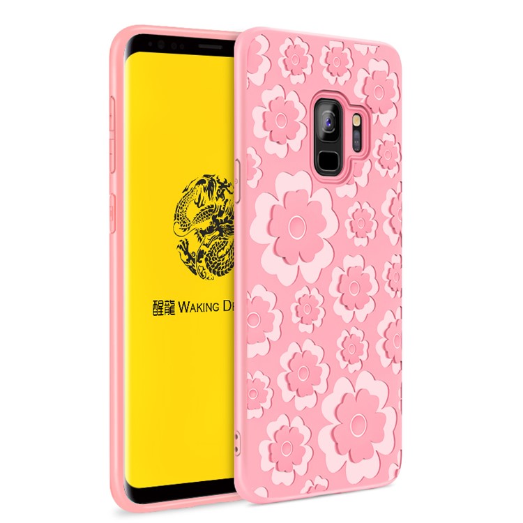 3D Flower Pattern Soft TPU Back Case for Samsung Galaxy S9 SM-G960 - Pink-1