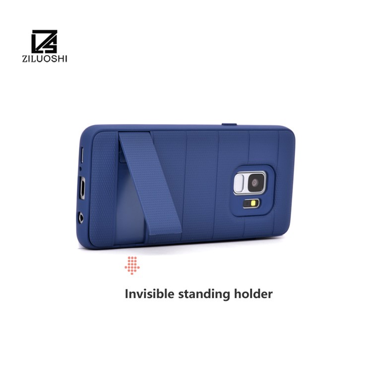 Anti-slip TPU+PC Hybrid Mobile Casing with Kickstand for Samsung Galaxy S9 G960 - Blue-3