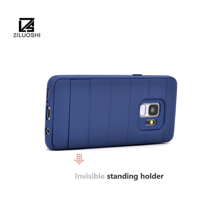 Anti-slip TPU+PC Hybrid Mobile Casing with Kickstand for Samsung Galaxy S9 G960 - Blue-4