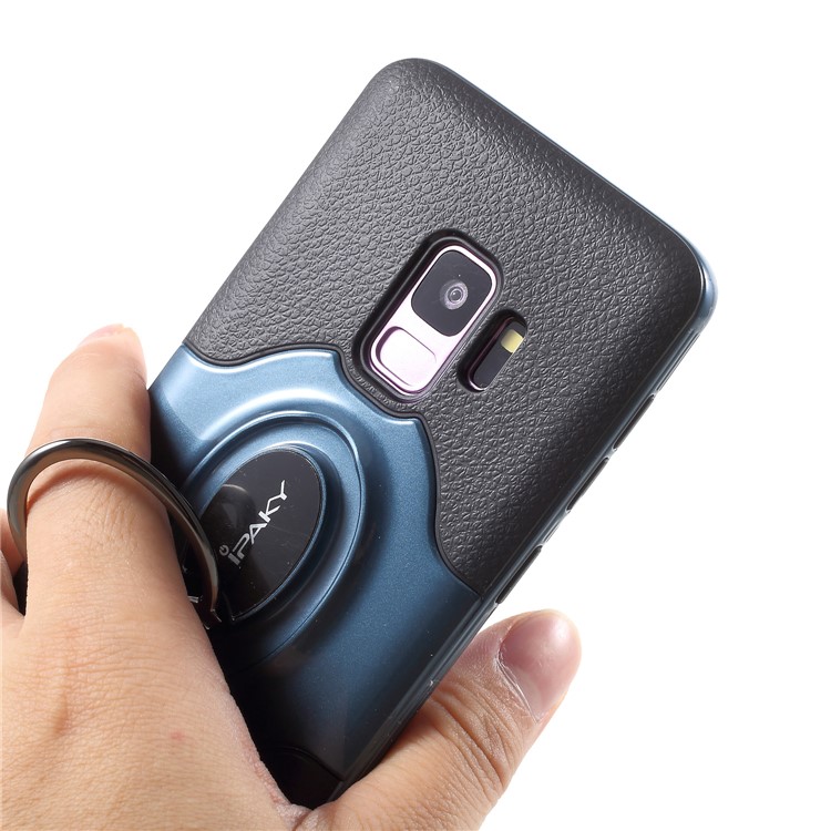 IPAKY PC + TPU Hybrid Case Shell with Ring Holder Stand for Samsung Galaxy S9 G960 - Blue-7
