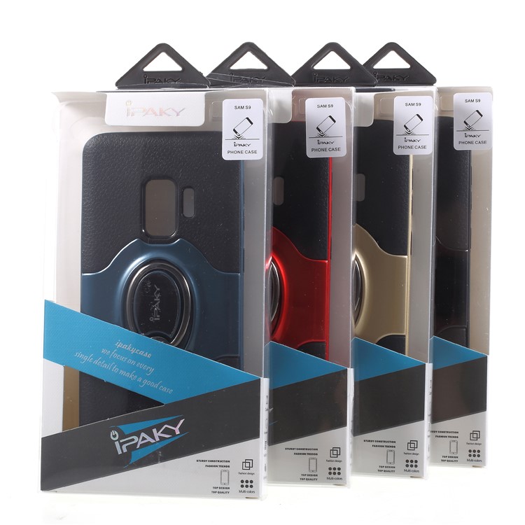 IPAKY PC + TPU Hybrid Case Shell with Ring Holder Stand for Samsung Galaxy S9 G960 - Blue-9