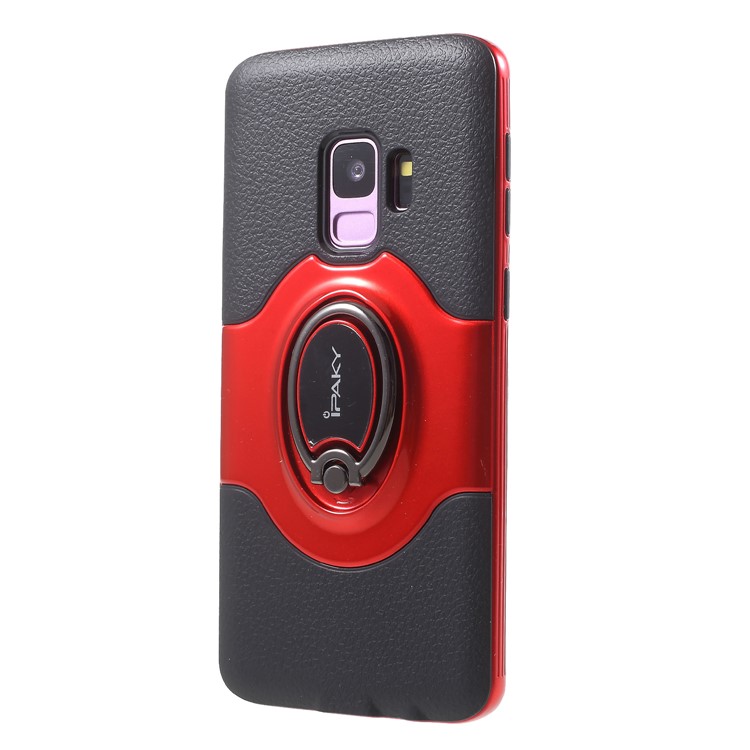 IPAKY PC + TPU Combo Back Shell with Ring Holder Stand for Samsung Galaxy S9 G960 - Red-3