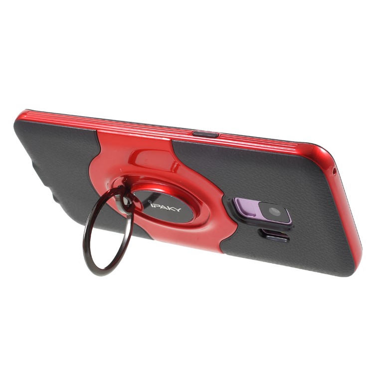 IPAKY PC + TPU Combo Back Shell with Ring Holder Stand for Samsung Galaxy S9 G960 - Red-5