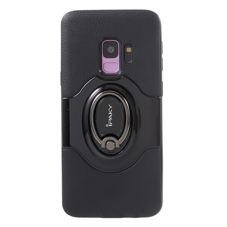 IPAKY PC + TPU Hybrid Protective Cover with Ring Holder Stand for Samsung Galaxy S9 G960 - Black-1