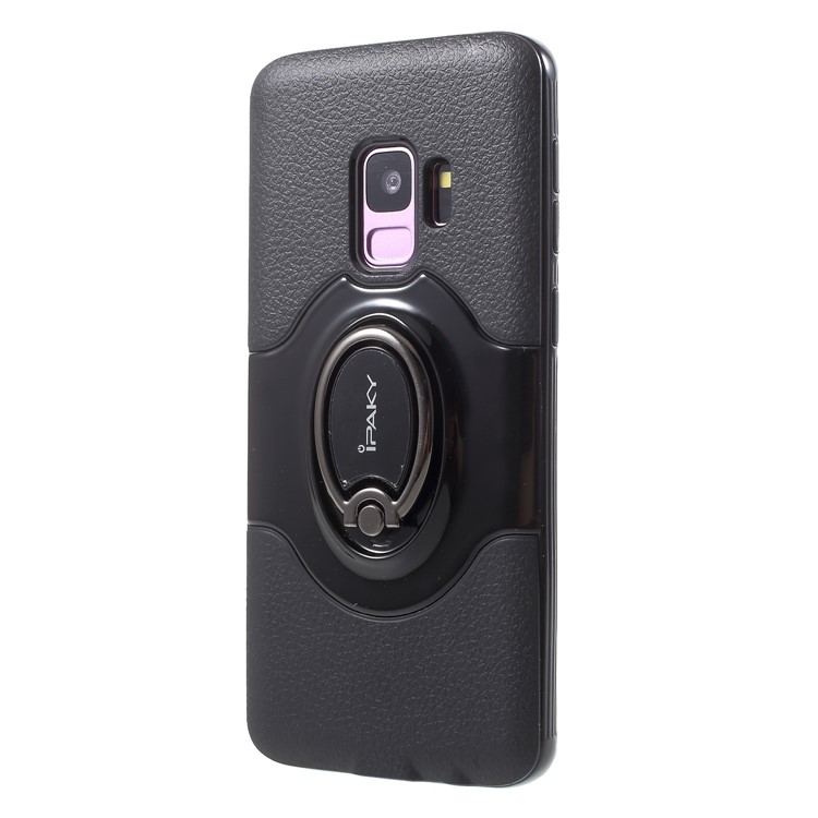 IPAKY PC + TPU Hybrid Protective Cover with Ring Holder Stand for Samsung Galaxy S9 G960 - Black-3