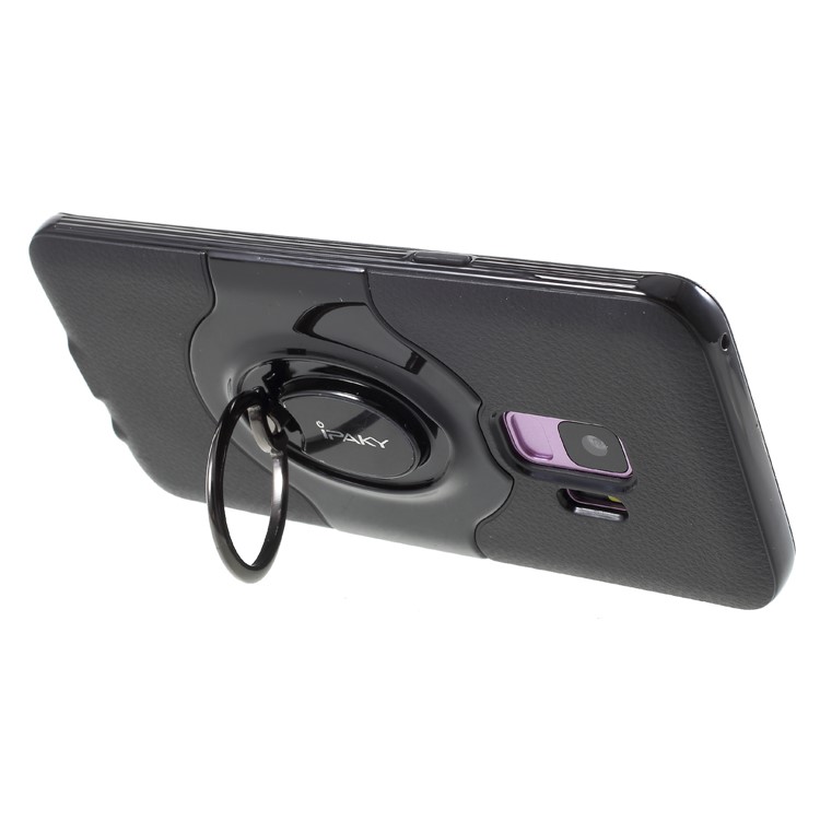 IPAKY PC + TPU Hybrid Protective Cover with Ring Holder Stand for Samsung Galaxy S9 G960 - Black-5