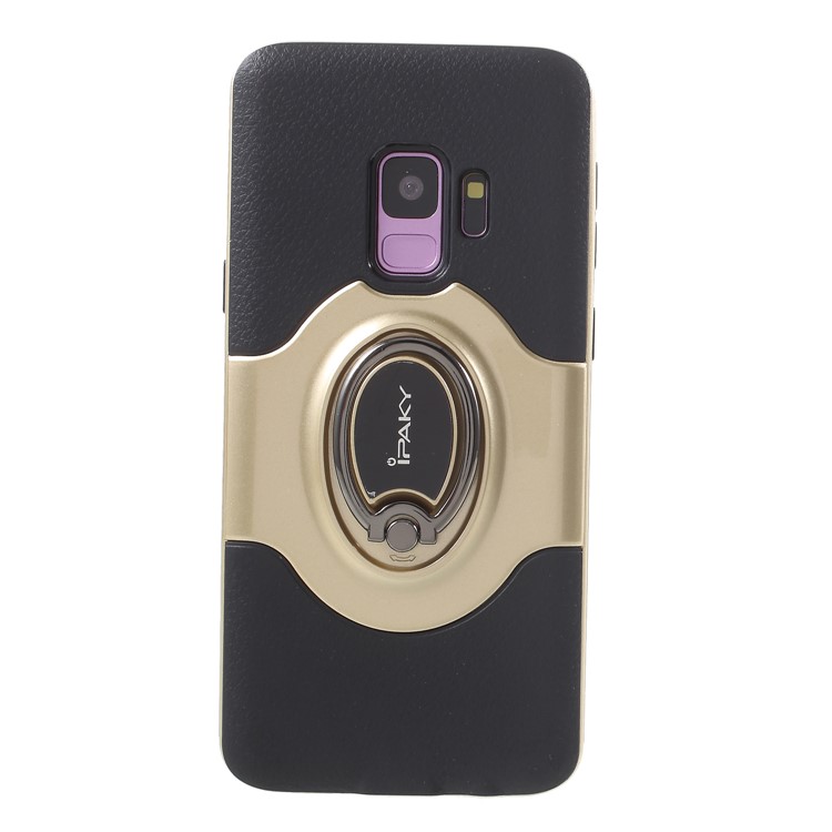 IPAKY PC + TPU Hybrid Mobile Phone Back Casing with Ring Holder Stand for Samsung Galaxy S9 G960 - Gold-1
