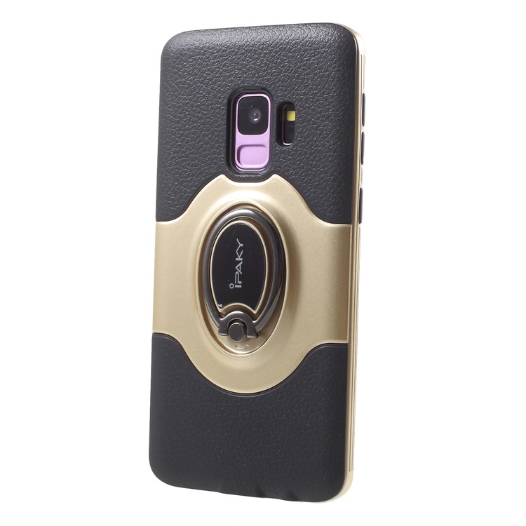 IPAKY PC + TPU Hybrid Mobile Phone Back Casing with Ring Holder Stand for Samsung Galaxy S9 G960 - Gold-3