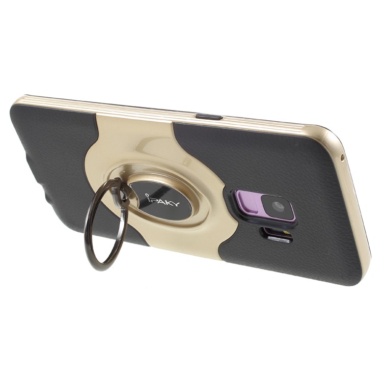 IPAKY PC + TPU Hybrid Mobile Phone Back Casing with Ring Holder Stand for Samsung Galaxy S9 G960 - Gold-5
