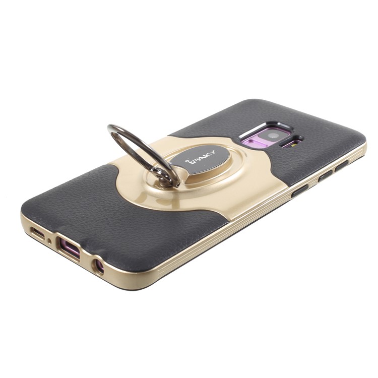 IPAKY PC + TPU Hybrid Mobile Phone Back Casing with Ring Holder Stand for Samsung Galaxy S9 G960 - Gold-6