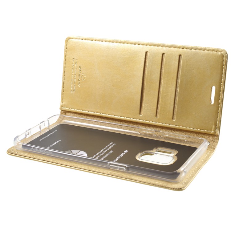 MERCURY GOOSPERY Blue Moon Leather Wallet Phone Cover for Samsung Galaxy S9 G960 - Gold-6