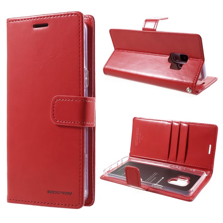 MERCURY GOOSPERY Blue Moon Stand Wallet Leather Case for Samsung Galaxy S9 SM-G960 - Red-1