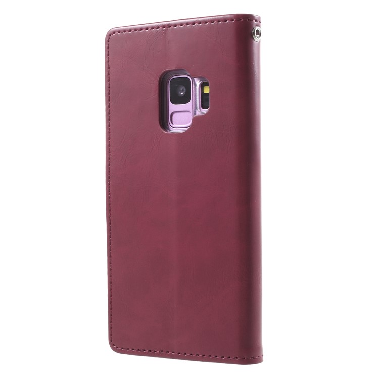 MERCURY GOOSPERY Blue Moon Wallet Leather Shell for Samsung Galaxy S9 SM-G960 - Wine Red-2