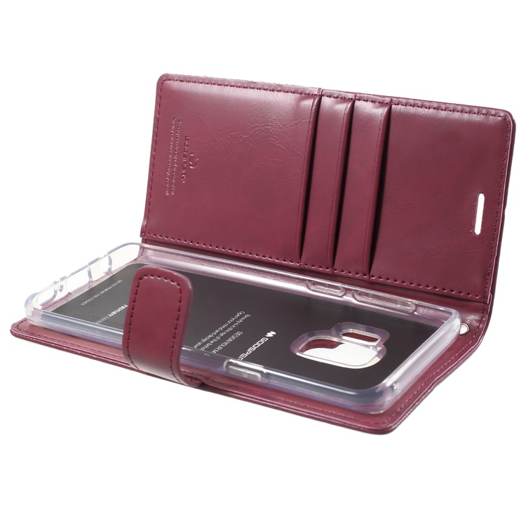 MERCURY GOOSPERY Blue Moon Wallet Leather Shell for Samsung Galaxy S9 SM-G960 - Wine Red-6