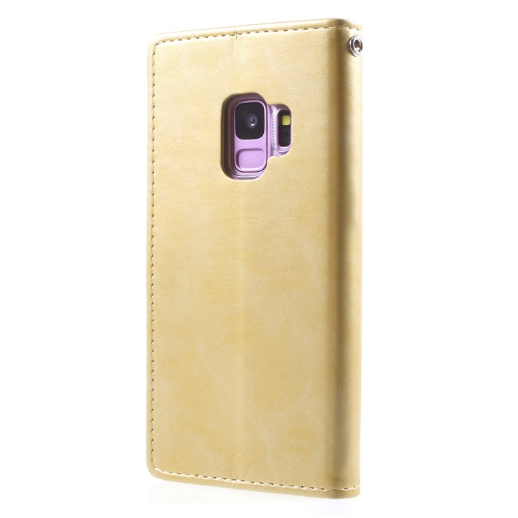 MERCURY GOOSPERY Blue Moon Stand Leather Wallet Mobile Cover Shell for Samsung Galaxy S9 SM-G960 - Gold-2