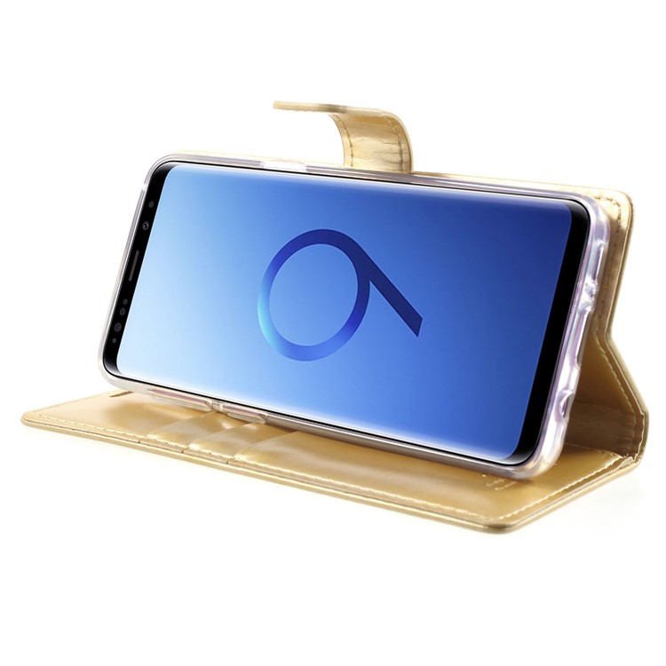 MERCURY GOOSPERY Blue Moon Stand Leather Wallet Mobile Cover Shell for Samsung Galaxy S9 SM-G960 - Gold-4
